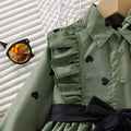 children's wear cross-border autumn new arrivals: girls' fashionable longline shirt dress with belt and leggings set