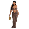 C6822 cross-border   fashion women's solid color sexy bandeau pleated skirt two-piece set