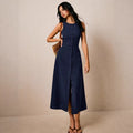 european and american cross-border sleeveless single-breasted new long dress - elegant tie-waist dress