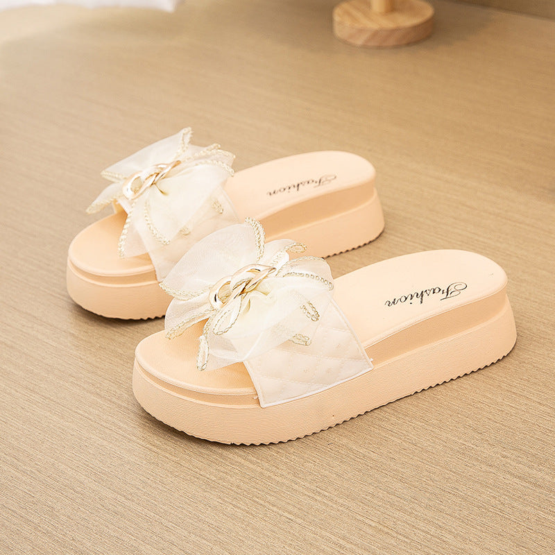 【platform sole】trendy bowknot slides for women - summer outdoor fashion, height increasing, soft sole, non-slip, cross-strap sandals