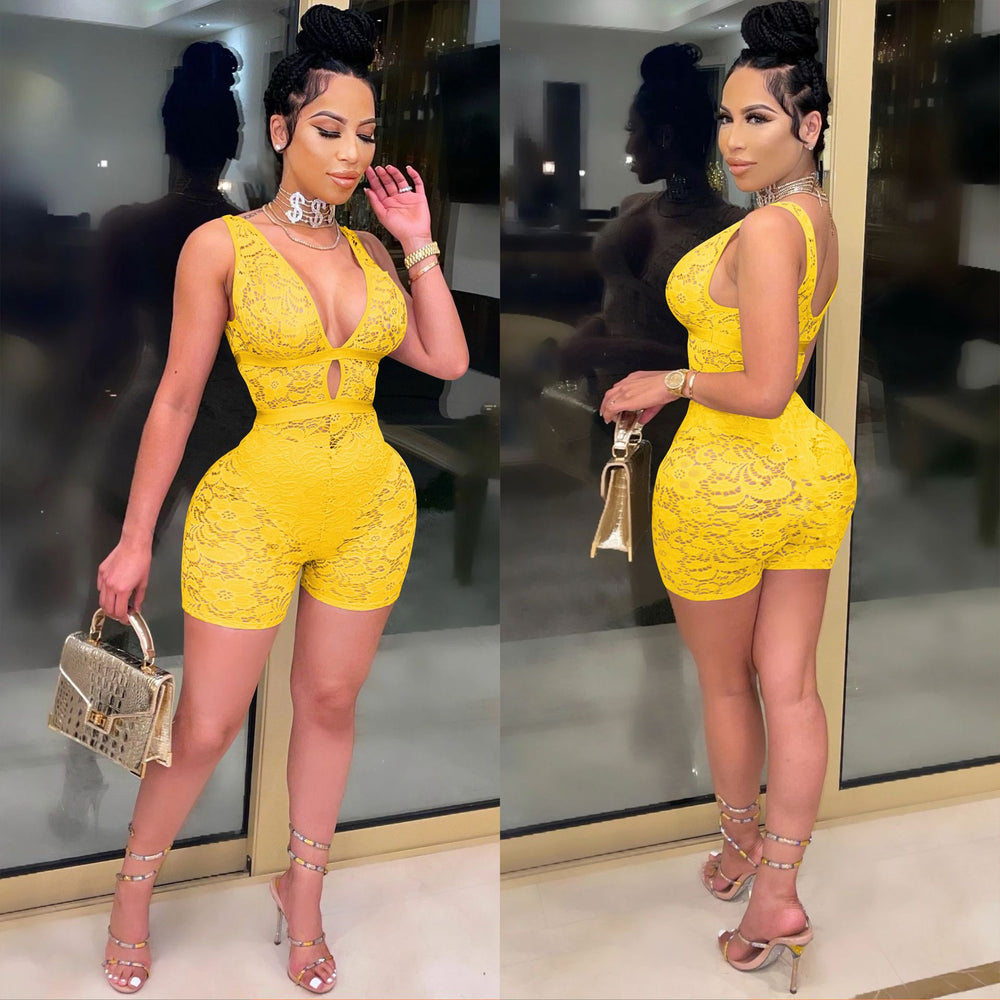 X5213 special offer: no returns or exchanges. please purchase with care. cross-border fashion women's sexy v-neck lace nightclub jumpsuit
