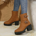 plus size boots for women fall and winternew arrivalfashionfashion round toe thick heel belt buckle women's boots