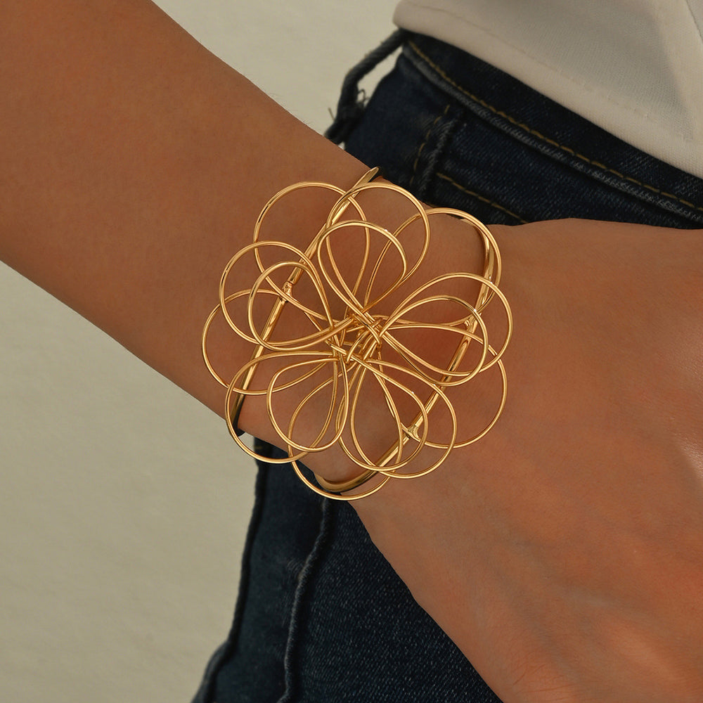Multi-layered flower ring earrings wholesale cross-border niche design wrapped accessories irregular lines hollow bracelet for women