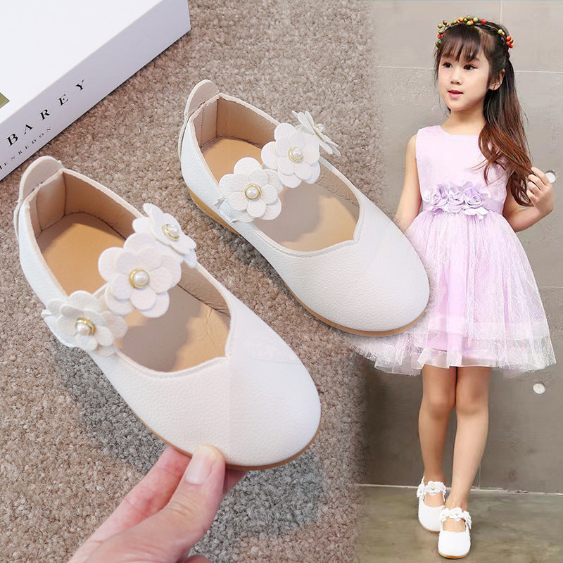 Girls' leather shoes - new spring/autumn  collection: stylish princess shoes for little girls, featuring floral designs, soft soles, and casual comfort for mid-to-large sized children