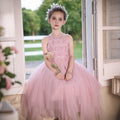 Children's dress with asymmetrical mesh skirt, elegant and high-end girls' princess dress, halter neck, sleeveless, european and american style, custom-made