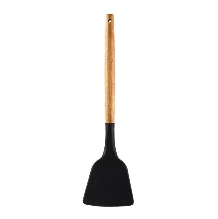 in stock silicone kitchenware for home non-stick pan cooking spatula baking colorful wooden handle kitchen supplies