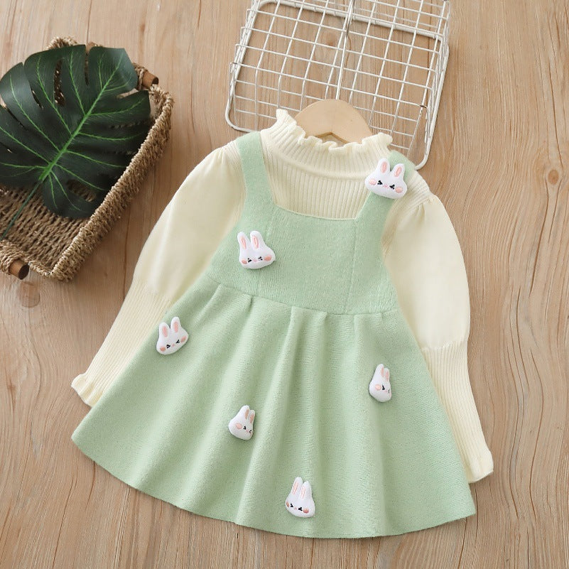 Baby girl sweater suspender suitfall and winternew arrival doll two-piece set skirt cartoon girlsweaterdress