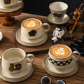 Japanese-style aesthetic ceramic cup and saucer set - rustic pottery coffee cup and saucer - creative handmade gift - funnel cup - afternoon tea cup