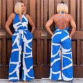 C6985 cross-border   independent station fashionfashion women's exquisite printing sleeveless v neck jumpsuit