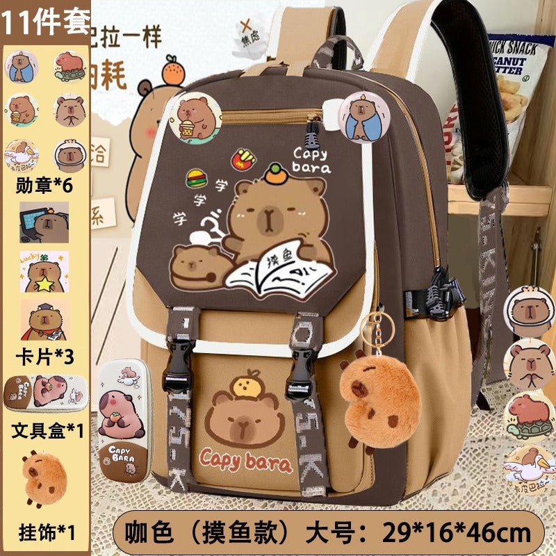 export cartoon capybara backpack - large capacity school bag for middle and elementary school girls - cute capybara backpack