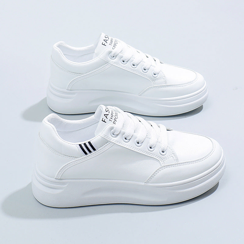 Women's shoes 2025 new spring autumthick sole leather surface platform shoes petiteseasiest for matchcasualeasiest for matchplatform shoes white shoes women