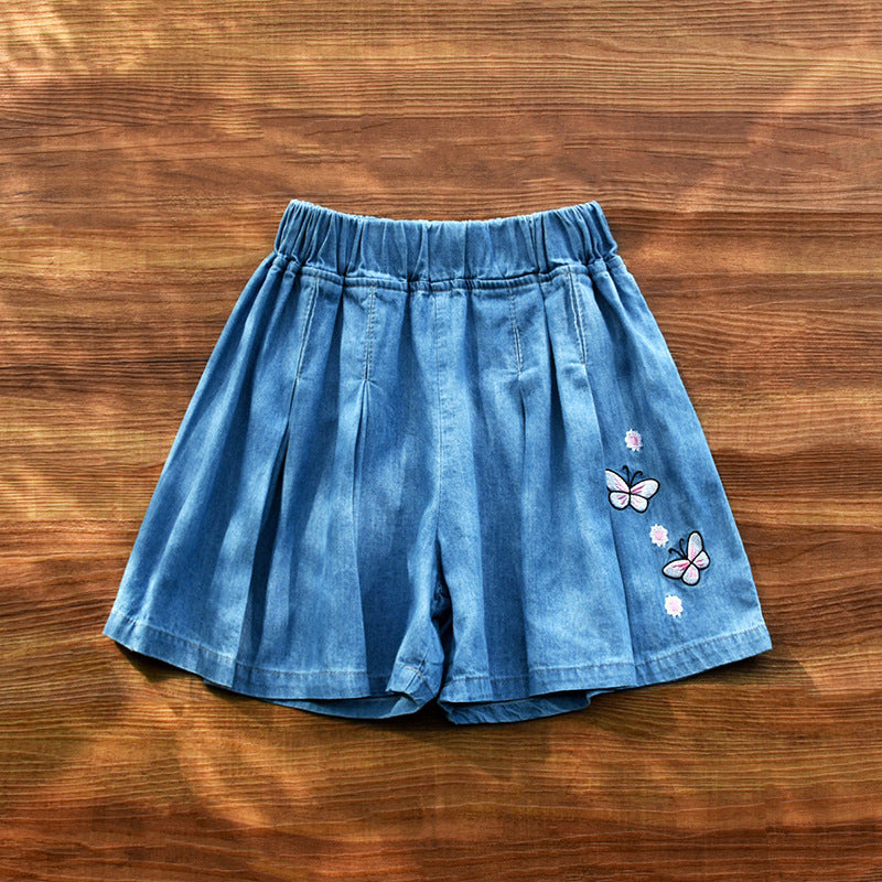 Girls' summer lightweight shorts: kids' summer tencel denim shorts for outwear,  new styles, trendy skirt pants for older girls