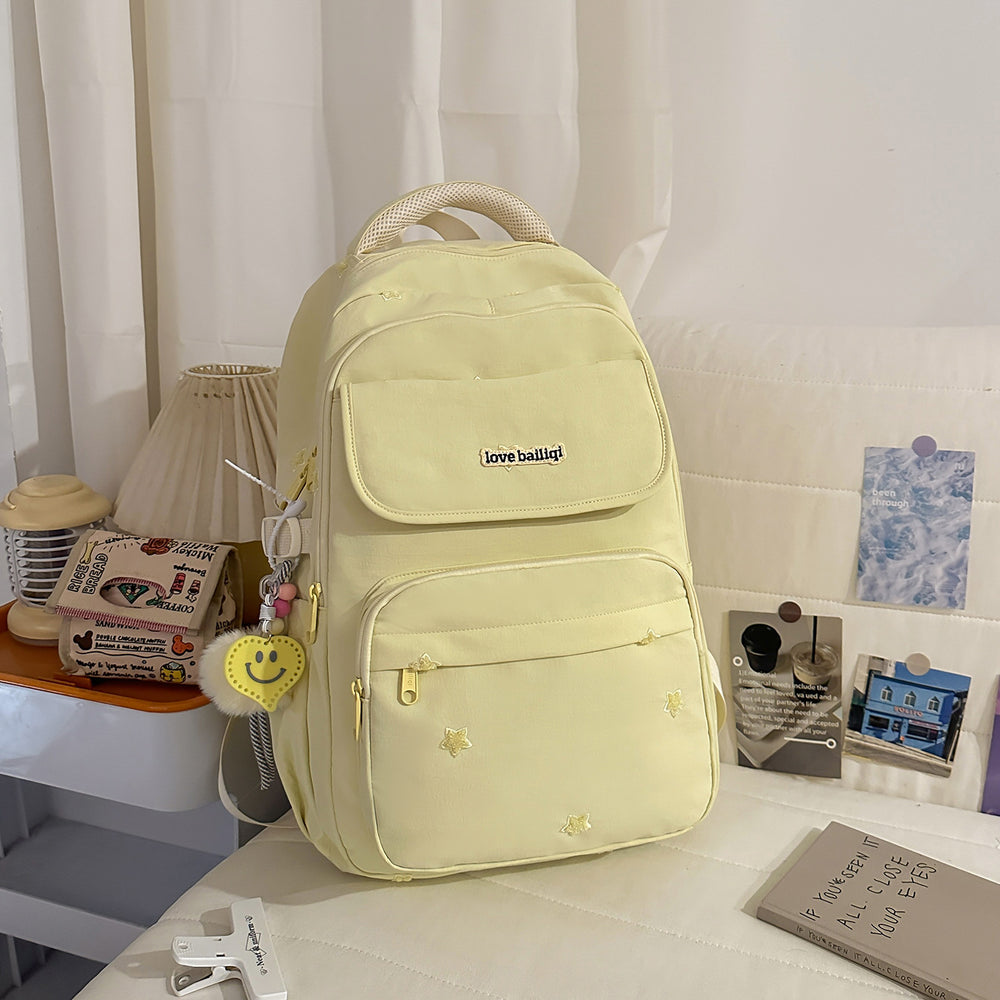 Schoolbag girl casualeasiest for match backpack college student middle school cute embroider star backpack travel backpack