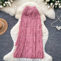 Retrocasual style tassel skirt women's high waist a-line skirt women's work clothingslimming look cake skirt niche style design classy sense
