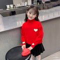 Girlsweater high collar fleece-lined winter kids heart woolentopsgirlwinterthickened bottomknitting shirt
