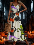 halloween pattern printing longdressv neckloose vacation suspender skirt