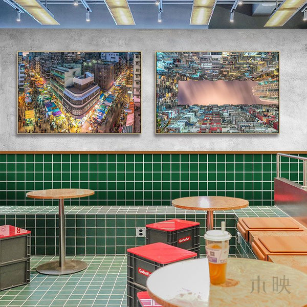 香港维多利亚港装饰画饭店糖水店大排档茶餐厅港风城市建筑挂画