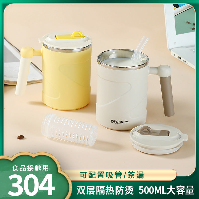 304 stainless steel mug with lid, double-walled insulated tumbler, anti-scald and drop-proof water cup, perfect for home, office, coffee, or as a gift