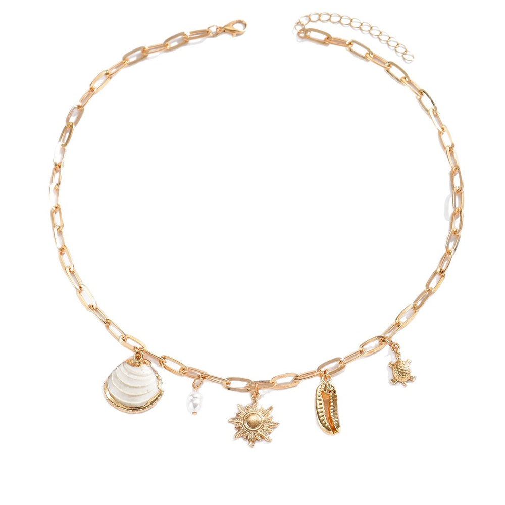 Wholesale beach vacation style necklaces - european & american cross-border summer ocean jewelry for women - seashell, turtle, and sun pendants for the beach