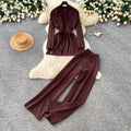 Commuting style strap waist knittingtopsloose pantstwo-piece setfemaleautumslimslimming look workplace suit outfit
