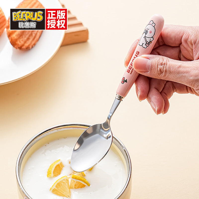 Color boxed portable spoon, cute fork for elementary school students, 304 stainless steel cutlery three-piece set, diy combinable, ready stock
