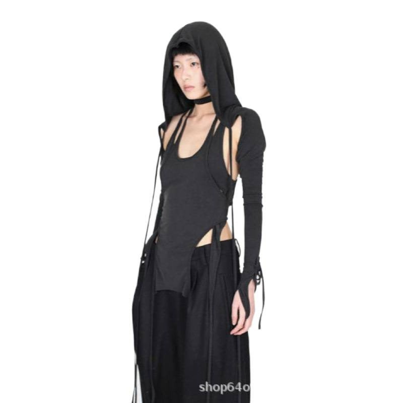 fashionspring and summer dark retro style y2k bandage sense of design hoodie harajuku aesthetic silmlong sleeves for women