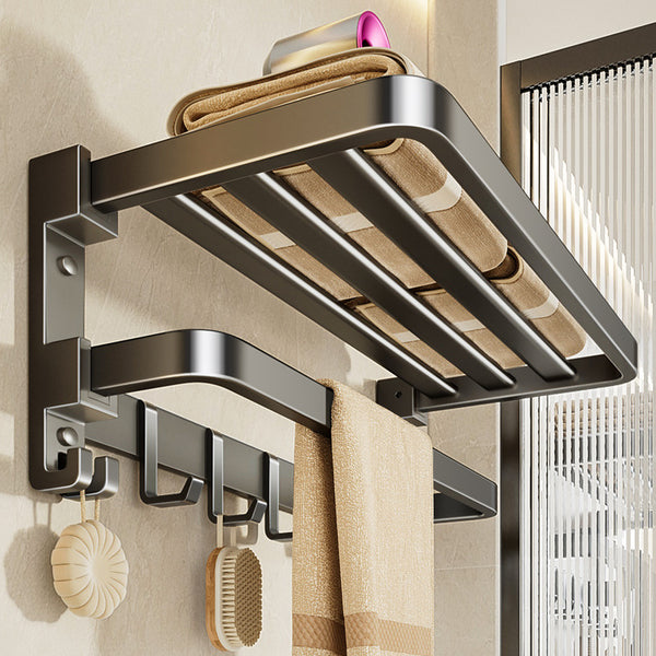 One light luxury dual-purpose folding gun gray bath towel rack bathroom wall-mounted towel rack non-punching toilet set