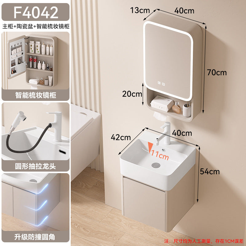 Small apartment bathroom cabinet toilet sink space aluminum storage bathroom cabinet combination ceramic integrated wash basin
