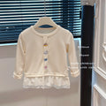 New girls' spring/autumn lace-trimmed cartoon embroidered undershirt - versatile, stylish, and trendy brand for baby girls