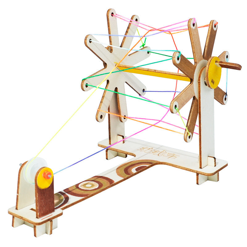 Science and technology small production spinning wheel handmade DIY wood science experiment teaching aids small invention children's student material package