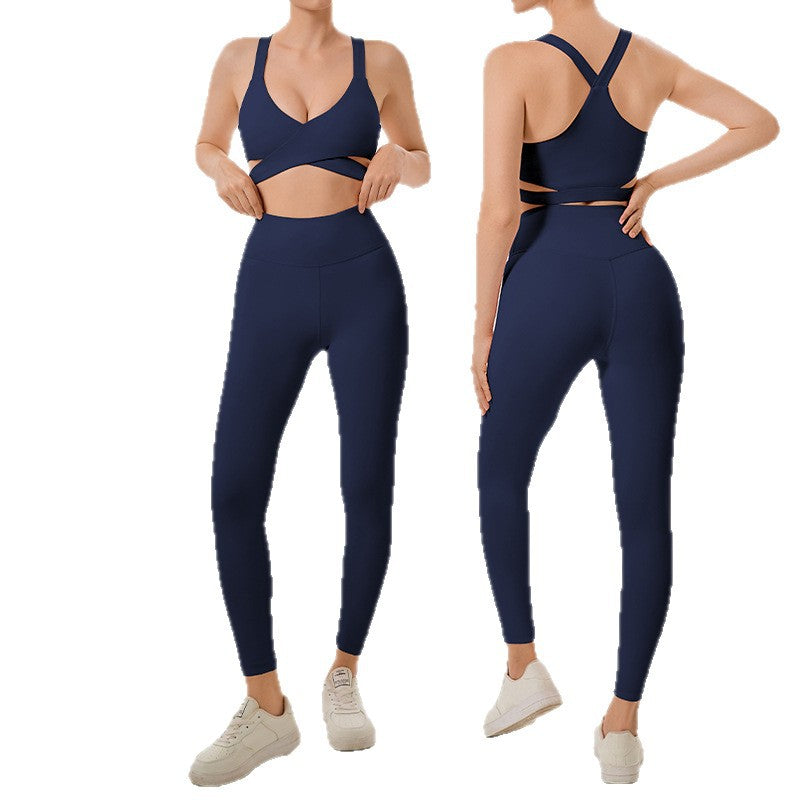 Lightly customized european and american cross-border training pilates fitness set running belt chest pad sports yoga clothes women's set