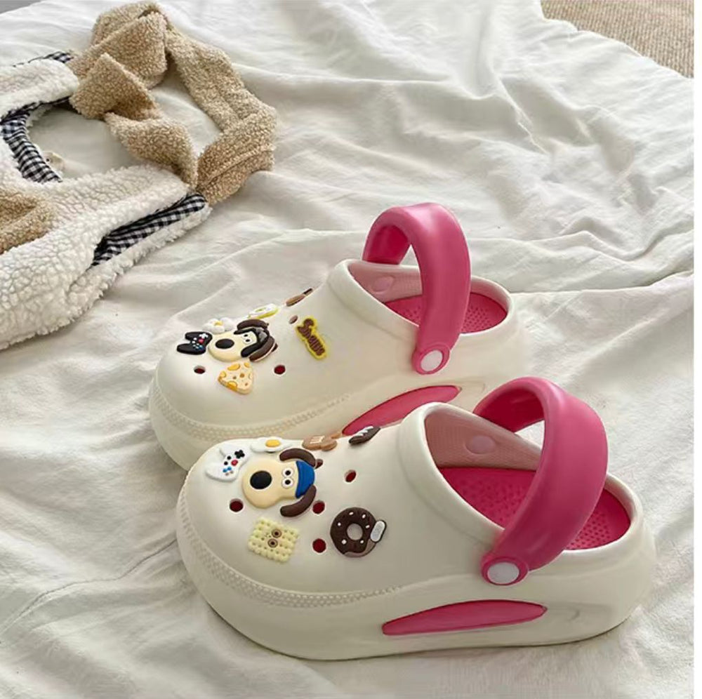 Summer shoes for women, cute thick sole dopamine heightening hole beach non-slip sandals outwear slippers toe cap clogs