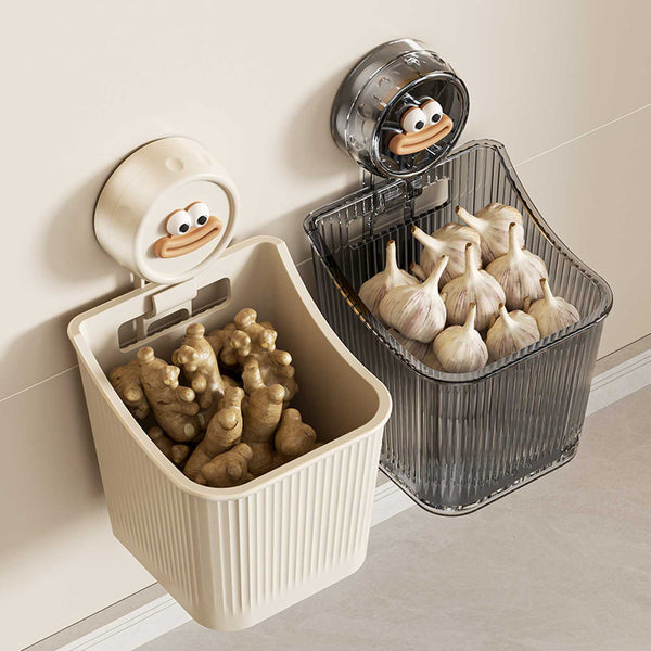 Suction cup, onion, ginger, garlic storage box, kitchen rack, wall-mounted ginger, garlic, non-punching storage basket, hanging basket artifact
