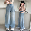 Girls' denim wide-leg pants - spring/autumn  new korean style casual trousers for children and teens - loose fit straight leg jeans