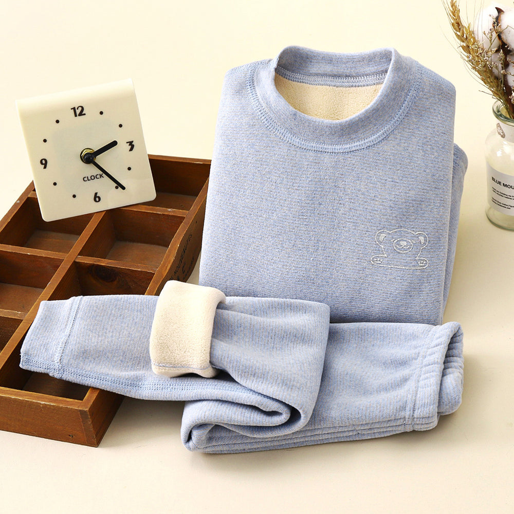 Kidsheattechintimatessuit baby oli velvet thickened autumn clothes long johns children boneless fleece-linedfall and winter pajamas