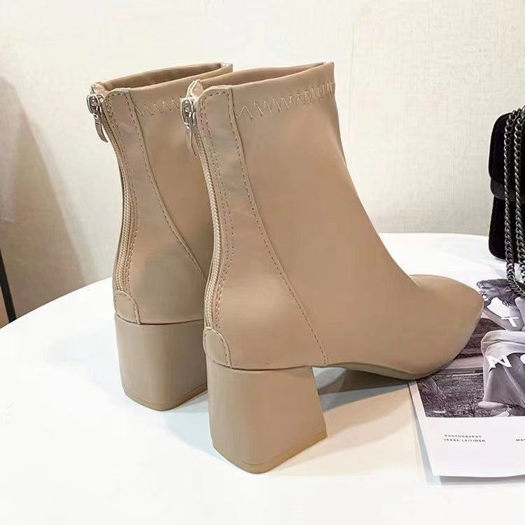 Martin boots women's 2021 new women's boots winter fashion square toe back zipper short boots women's thick heel mid heel boots women