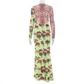 European and american style cross-border  women's fitted print patchwork bodycon dress - round neck, long sleeve, unique and fashionable