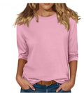 european and american cross-border  new women's round neck 7/8 sleeve solid color fleece-lined base layer top
