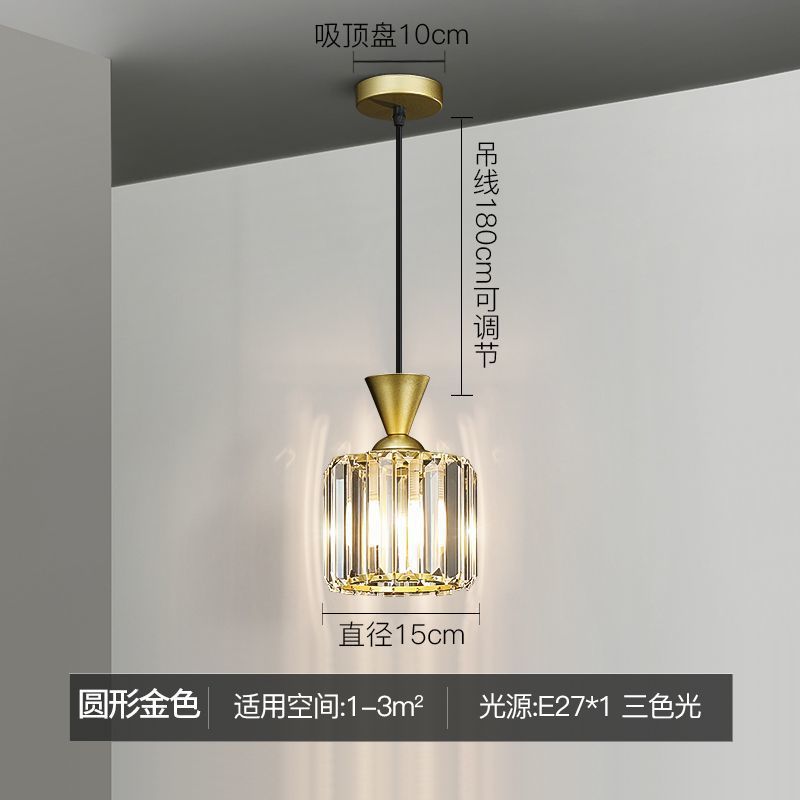 Modern minimalist bedroom bedside pendant light, simple bar counter entryway lighting, single-head suspension crystal chandelier