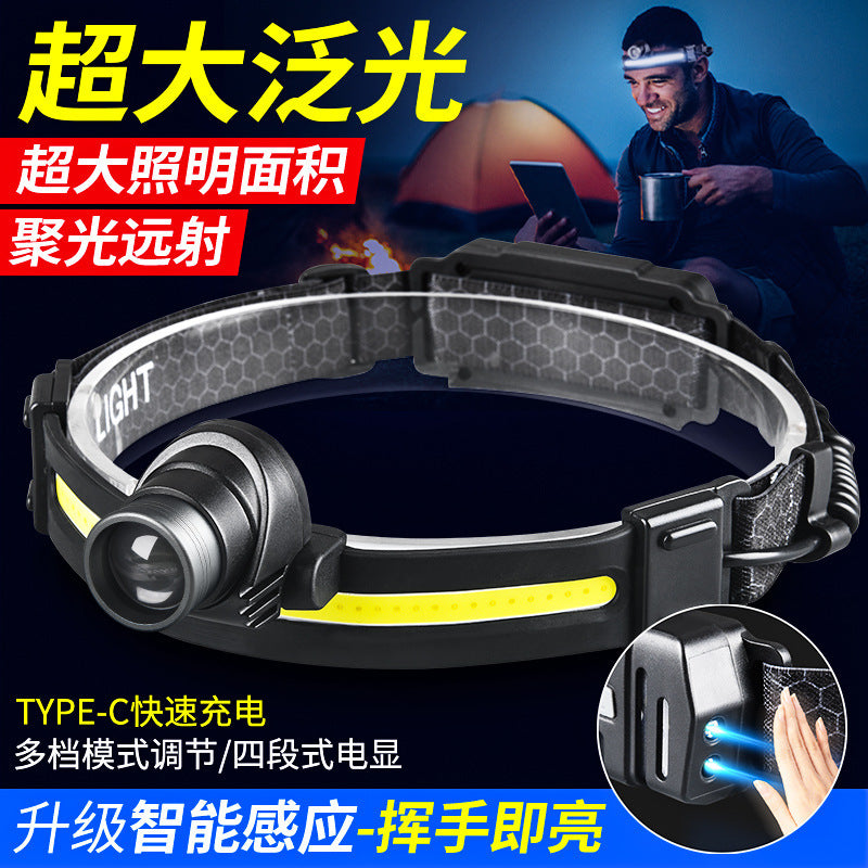 Cross-border new silicone induction headlight Type-C charging outdoor fishing riding multi-function zoom LED headlight