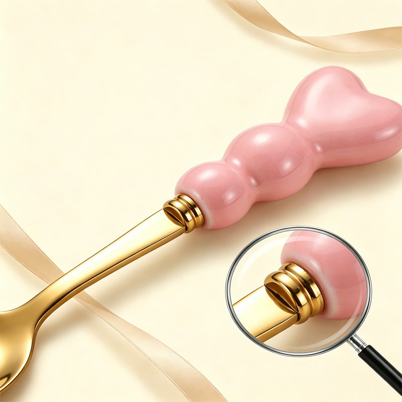 Wow, love handle dessert fork and spoon girl heart afternoon tea spoon high temperature resistant thickened ceramic handle fruit fork