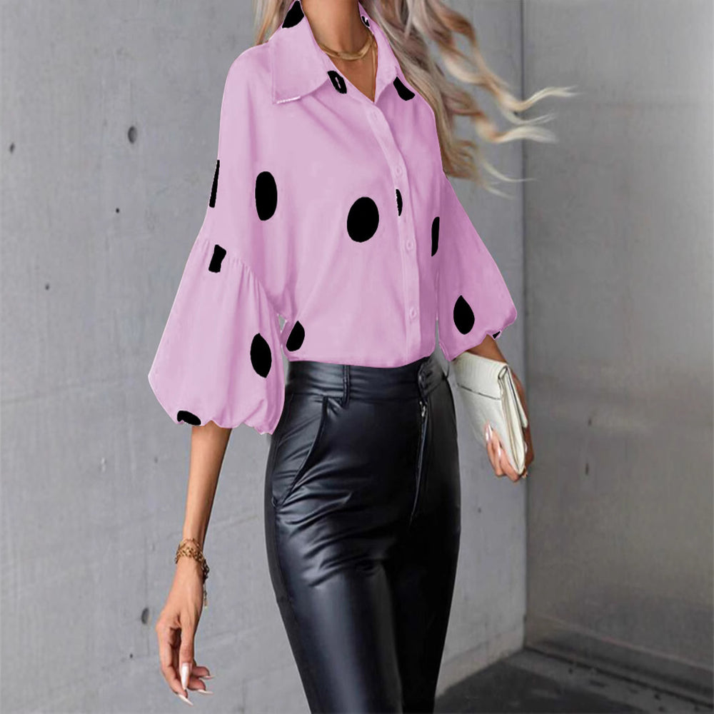 new women's french style blouse - spring chiffon polka dot five-point bubble sleeve fashionable elegant shirt