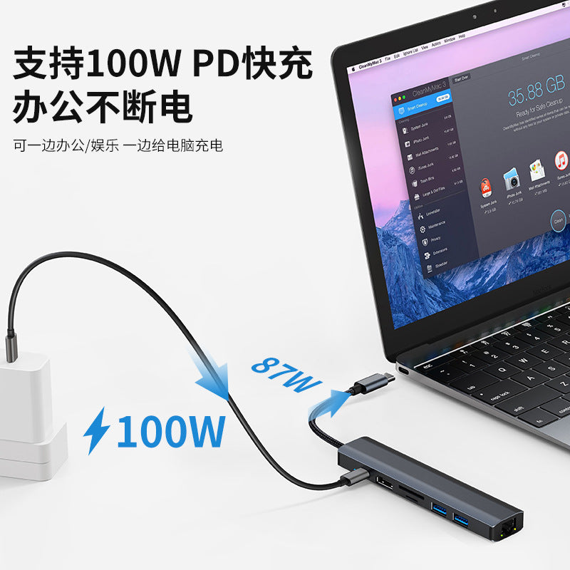 usb 3.0 gigabit ethernet adapter dock, type-c laptop converter, 7-in-1 expansion hub
