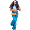European and american cross-border women's clothing:  casual jeans, african plus size trousers, stretch flare pleated wide-leg pants