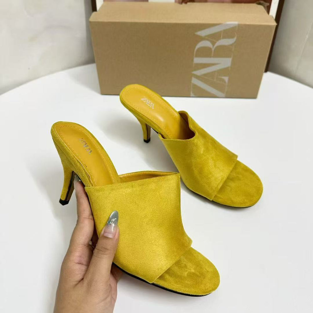 2025 spring/summer new fashion versatile sexy european and american style genuine leather wedge heel mule sandals