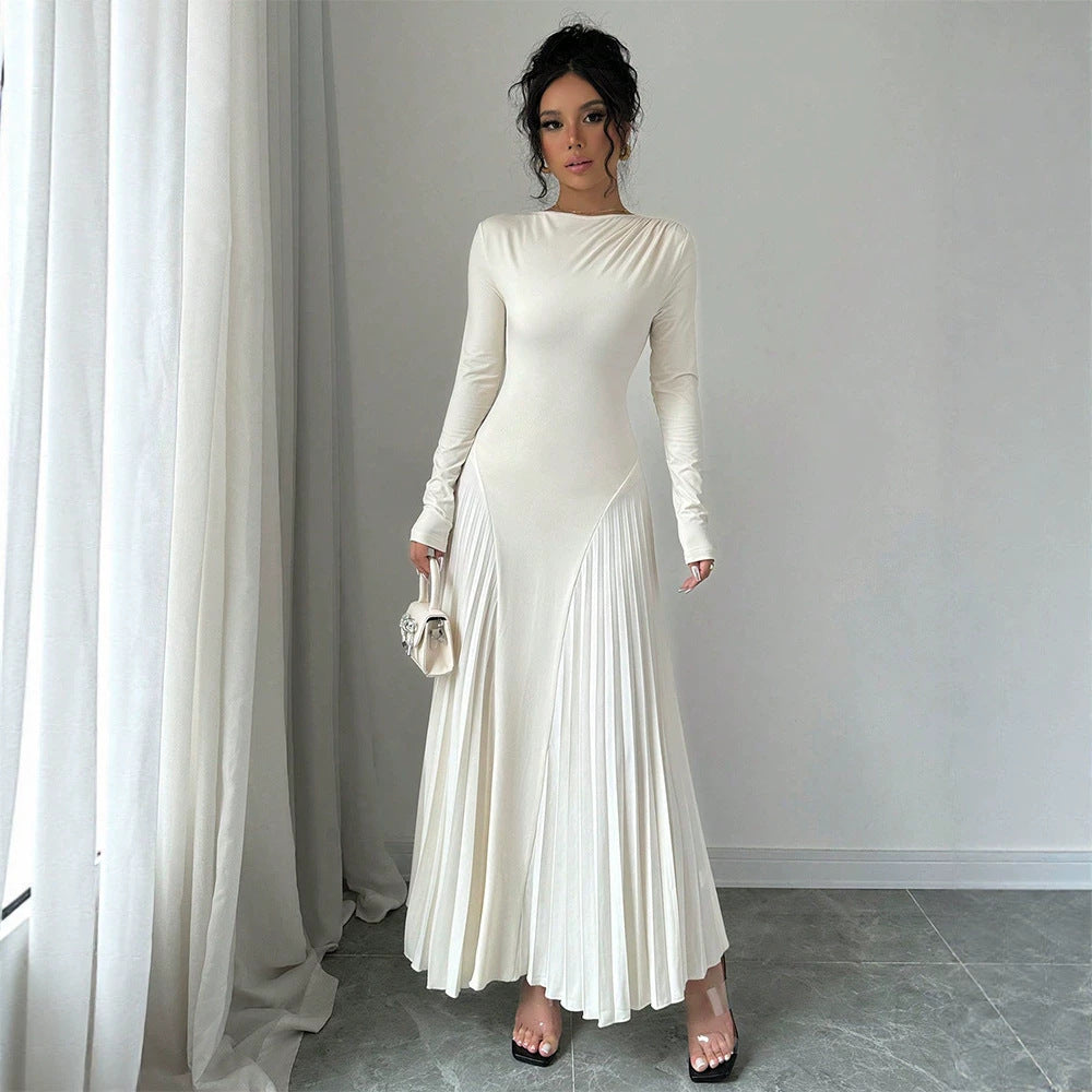 Amazon cross-border e-commerce new long-sleeved knitted maxi dress with ruched detail - elegant style