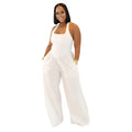C7390 cross-border   fashion women's casual loose backless halter solid color jumpsuit