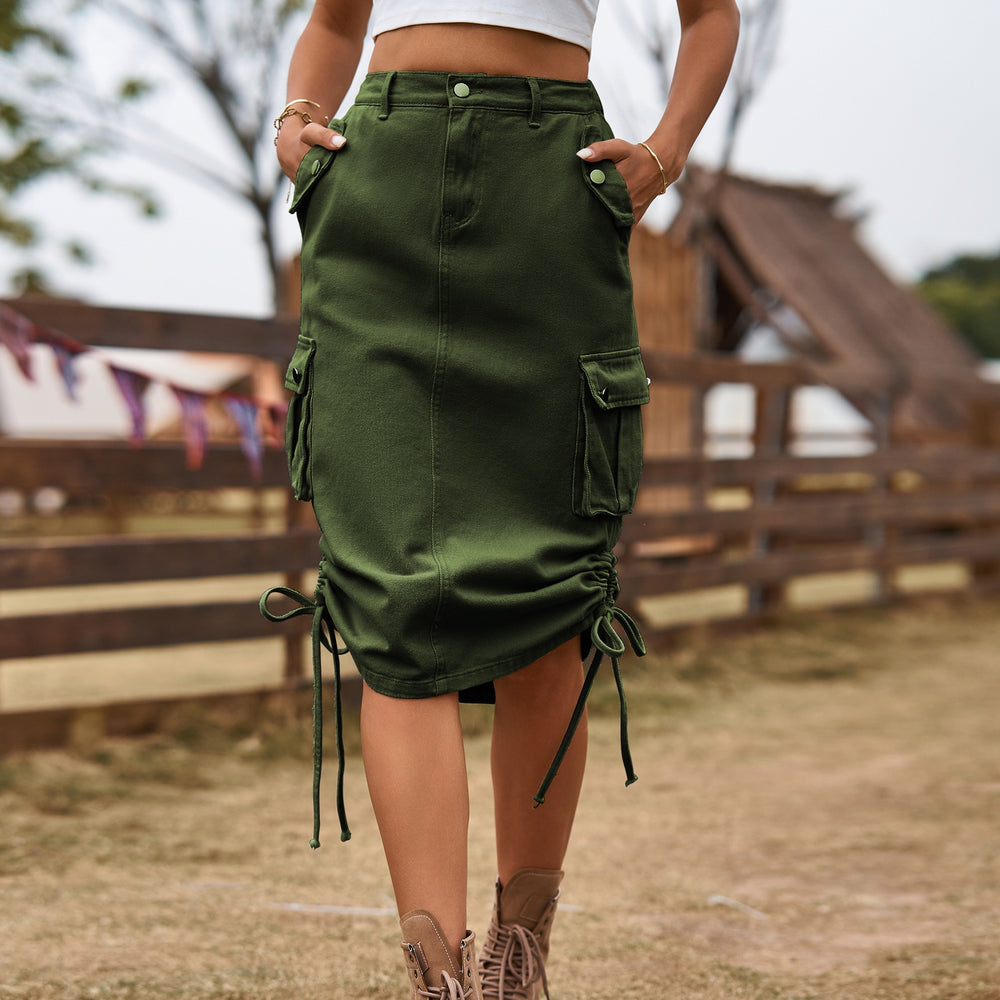 European and american women's clothing  cross-border foreign trade  new arrival denim tie backworkwear skirt casual mid-length skirt trendy