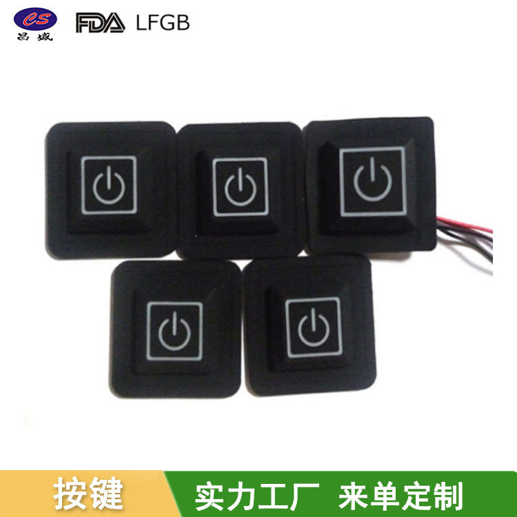 Factory direct sales light transmission button can be colored square heating rubber clothing switch silicone button cap