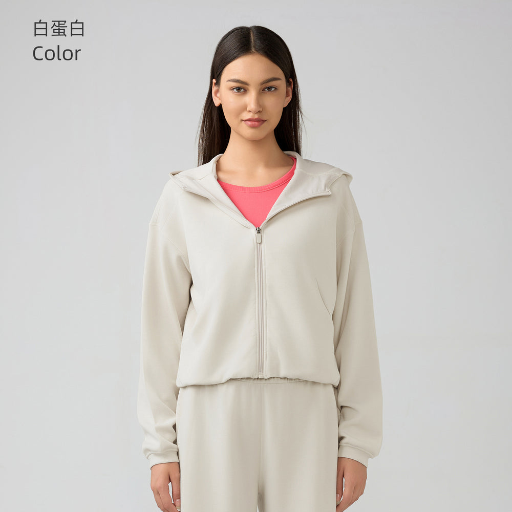 Hooded zip-up cardigan women's autumn/winter new arrival loose casual sweatshirt running fitness activewear top daw166
